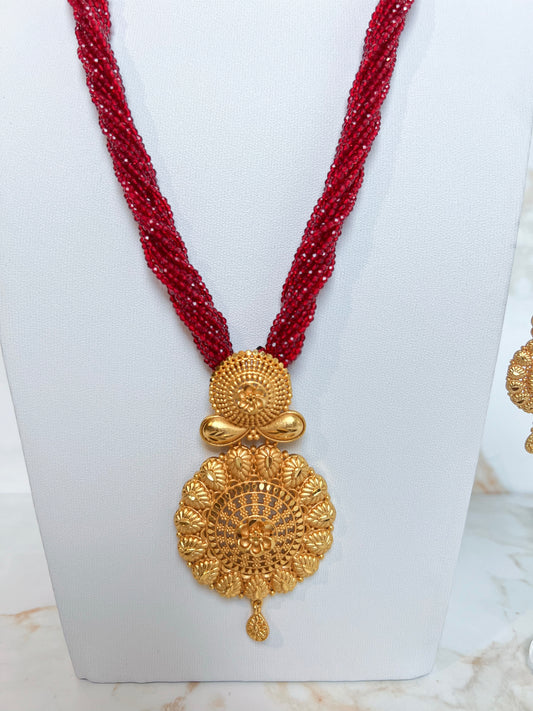 Mangalsutra with Earrings Red Hydropote Necklace