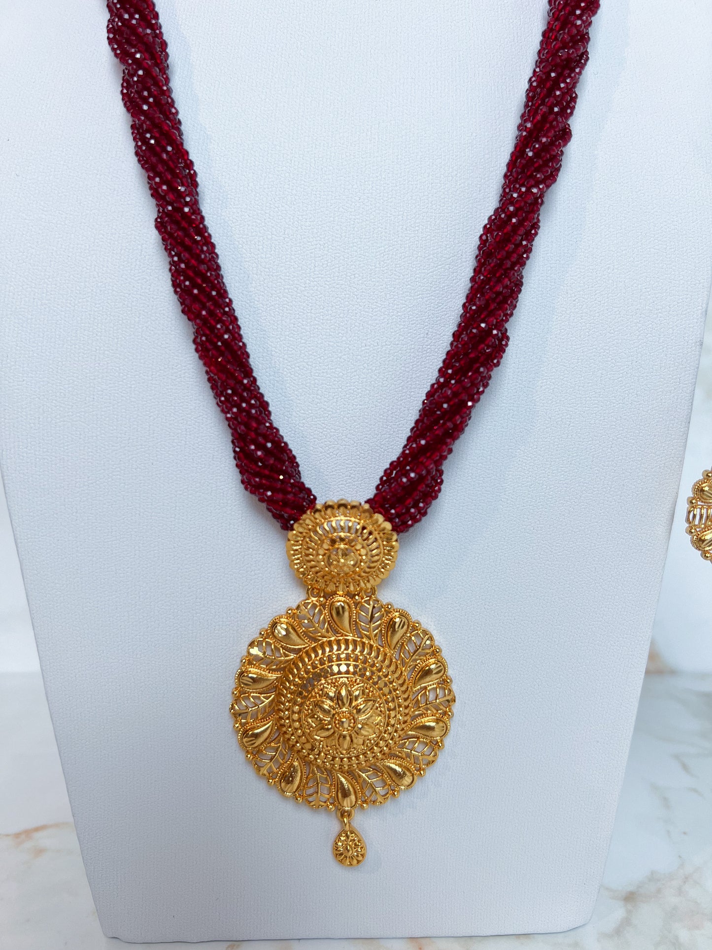 Mangalsutra with Earrings Red Hydropote Necklace