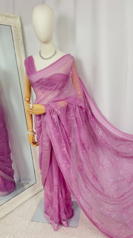 Embroidered Chiffon Saree