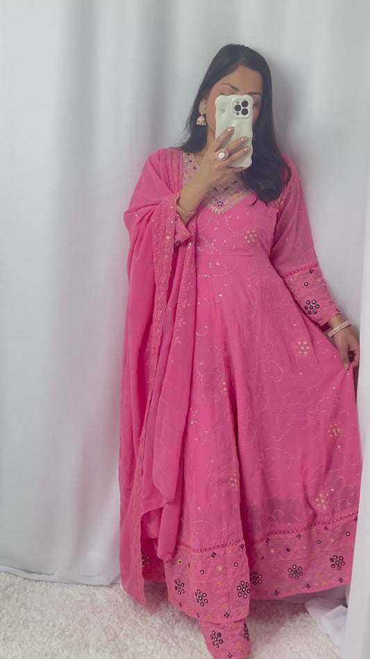 Embroidered Kurtha Set with Trouser & Shawl