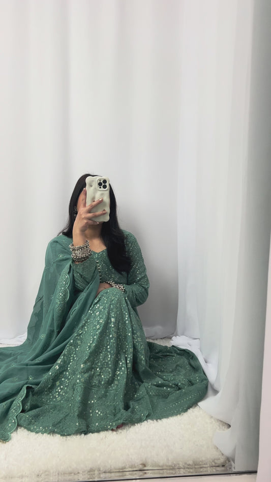 Embroidered Kurtha Set with Trouser & Shawl