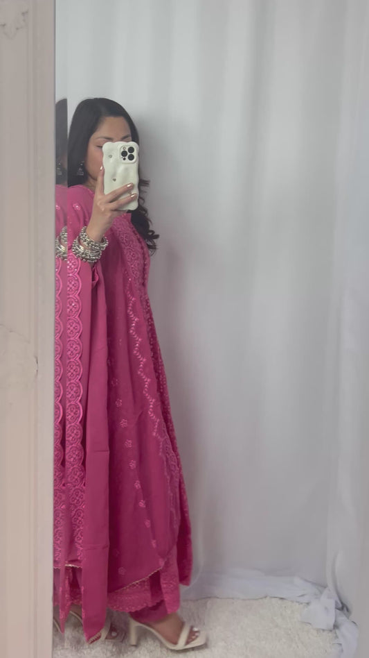 Embroidered Kurtha Set with Trouser & Shawl